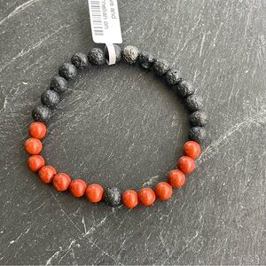 Black Lava and Carnelian Red Beaded Bracelet 6.5-7 long
